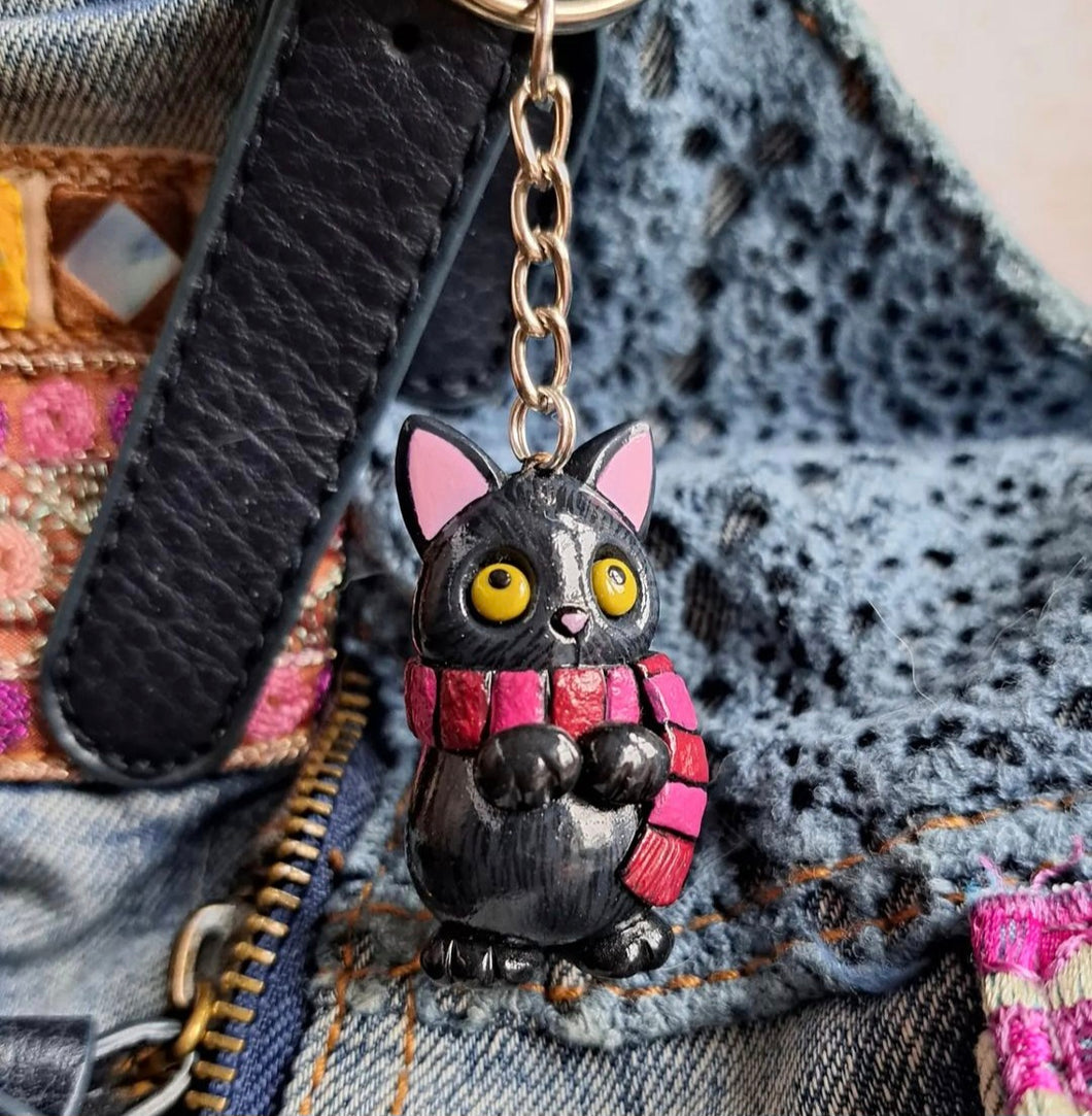 Black Cat Charms - Key ring / Bag Charm - Pins and Noodles