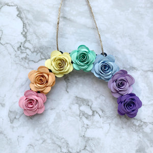Pastel Rainbow Paper Flower Hanging Arch - Turn the Page Design