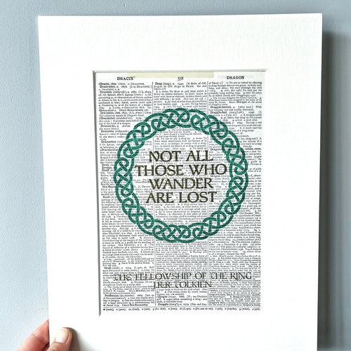 Print with 'Not all those who wander are lost' quote on a gray background