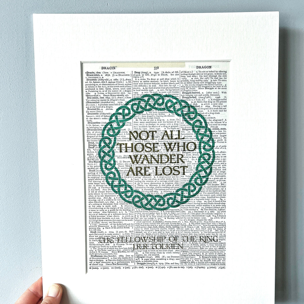 Print with 'Not all those who wander are lost' quote on a gray background