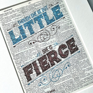 Dictionary Page Print - Though she be but little she is fierce - Midsummer Nights Dream / Shakespeare Quote - Turn the Page Design