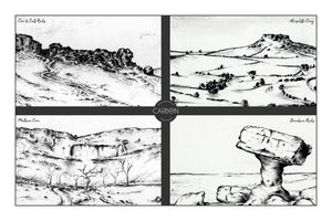 Tea Towel - Yorkshire Landmarks - Pencil Drawn Illustration - Carbon Art