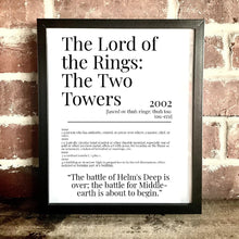 Load image into Gallery viewer, Movie Dictionary Description Quote Prints - The Lord Of The Rings - The Two Towers - Movie Prints by Zwag
