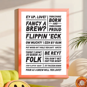 Yorkshire Sayings Print - A4 -Lots of Colours - Blush and Blossom
