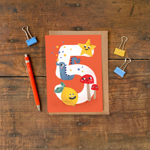 Age Five Crazy Critters Greeting Card - 5th Birthday - Emily Nash Illustration