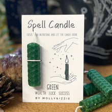 Load image into Gallery viewer, Spell Candle - Green - Wealth, Luck, Success - By Molly&amp;Izzie
