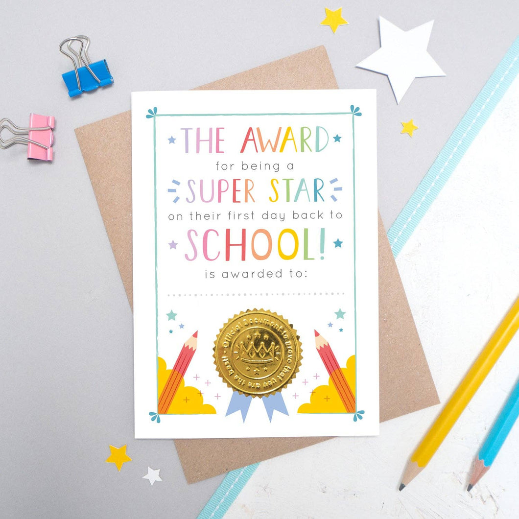 Back to School Certificate Card - Super star certificate - Joanne Hawker