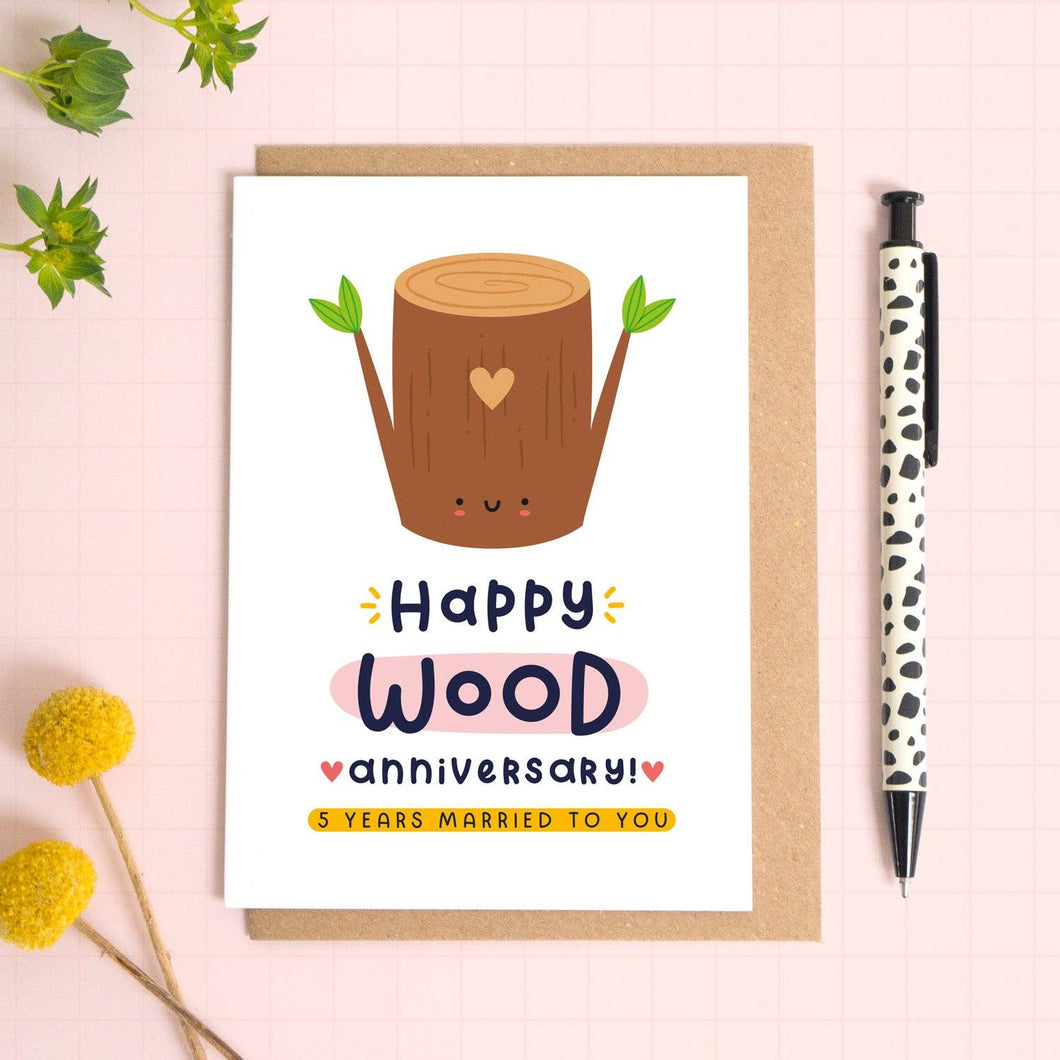 Wood Anniversary Card - 5th Wedding Anniversary - Joanne Hawker