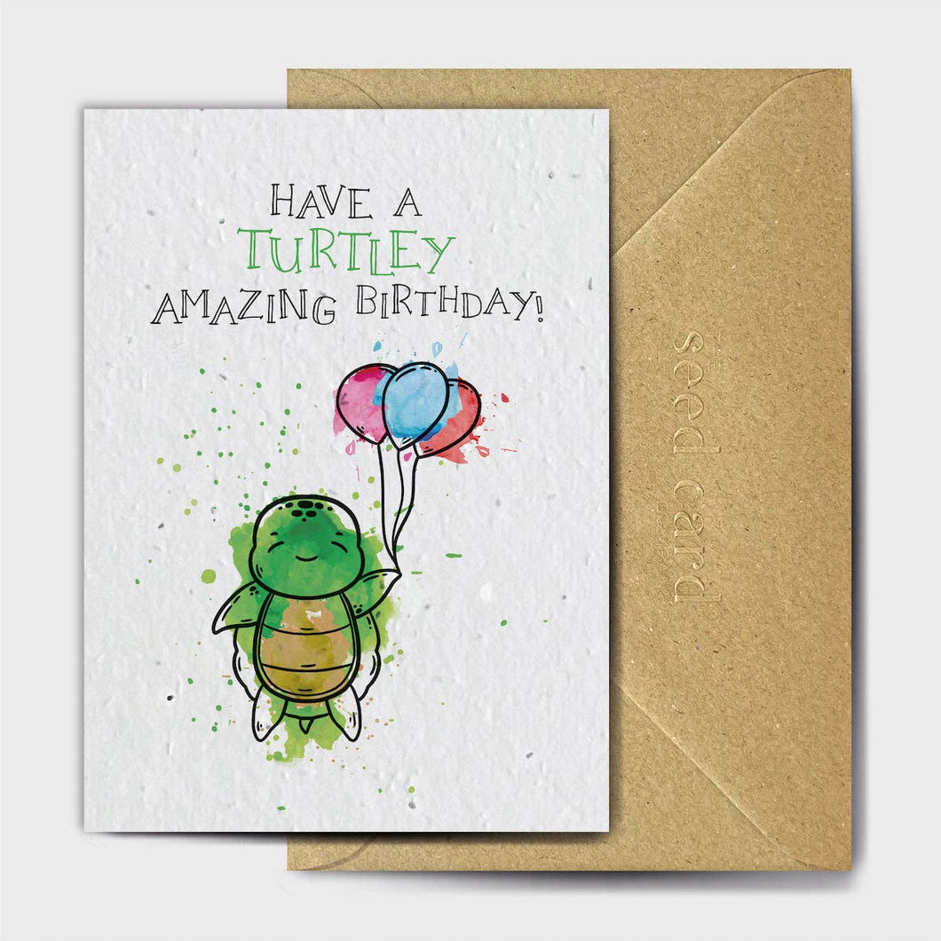 Wildflower Seed Paper Plantable Greetings Card - Have a Turtley Awesome Birthday - Puns - The Seed Card Company
