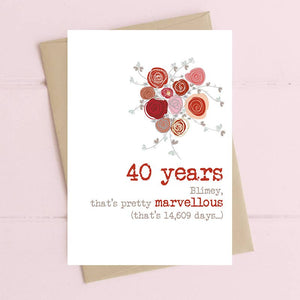 Ruby Wedding Anniversary card - 40 Years - 40th Anniversary Greetings Card - Dandelion Stationery