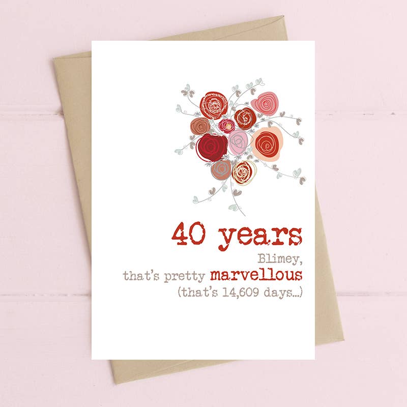 Ruby Wedding Anniversary card - 40 Years - 40th Anniversary Greetings Card - Dandelion Stationery
