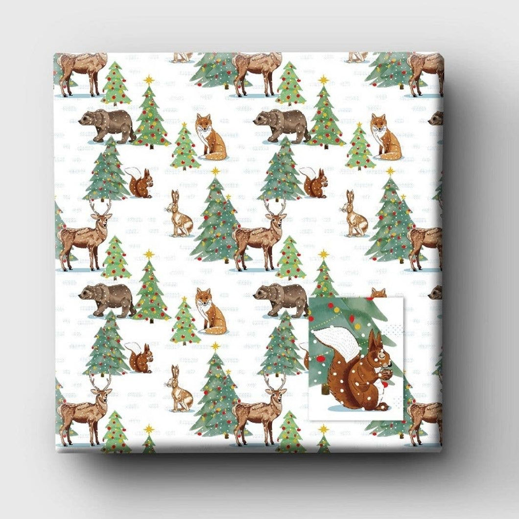 Winter Woodland Wrapping Paper and Matching Gift Tag - Recycled, sustainable & eco-friendly - Curlicue