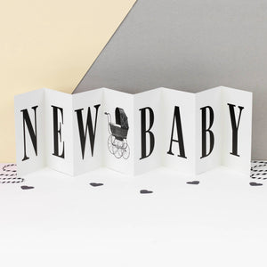 New Baby - Monochrome Fold Out Banner Concertina Card - Greetings Card - Coulson Macleod