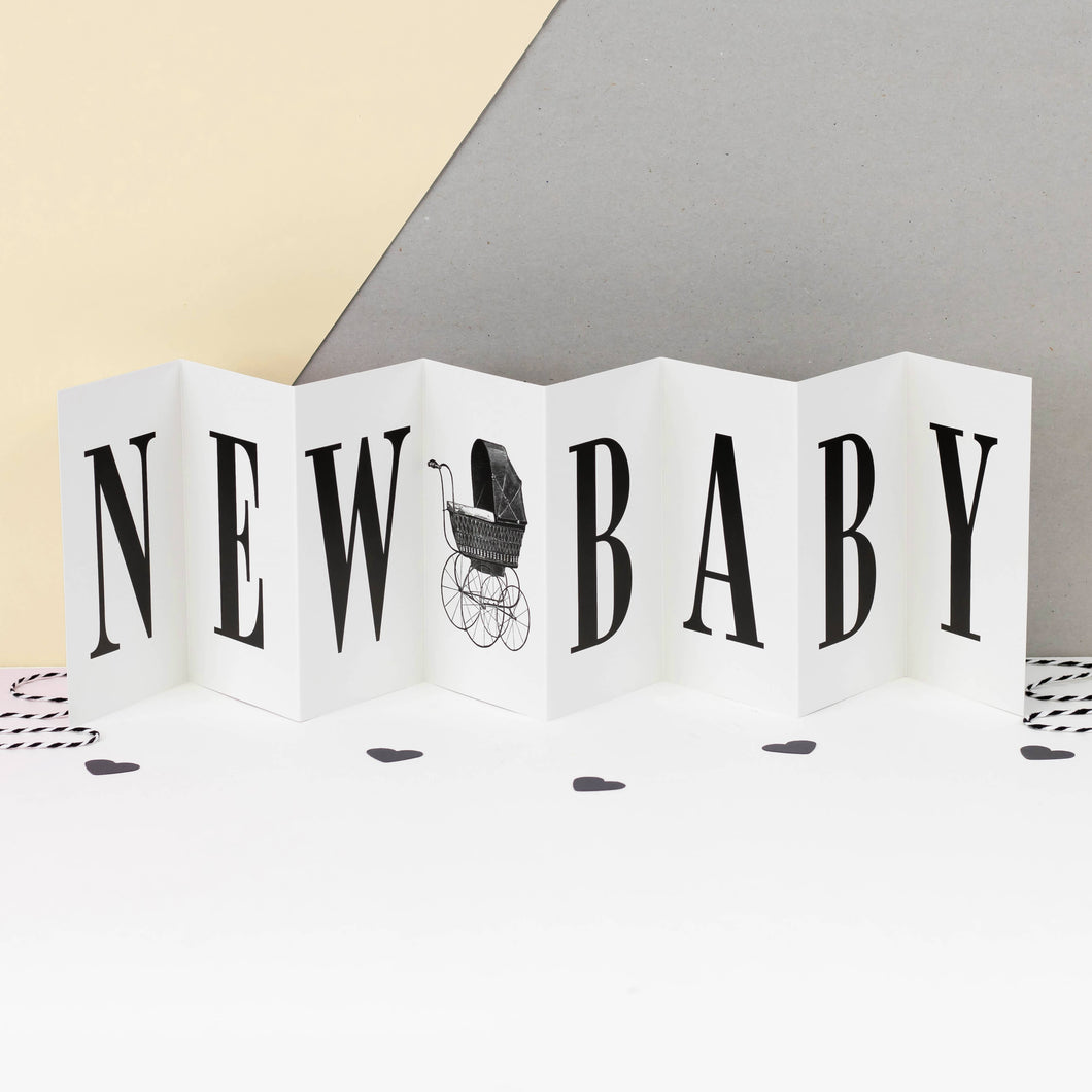 New Baby - Monochrome Fold Out Banner Concertina Card - Greetings Card - Coulson Macleod