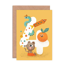 Load image into Gallery viewer, Age Four Crazy Critters Greeting Card - 4th Birthday - Emily Nash Illustration
