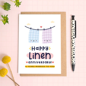 Linen Anniversary Card - 4th Wedding Anniversary - Joanne Hawker