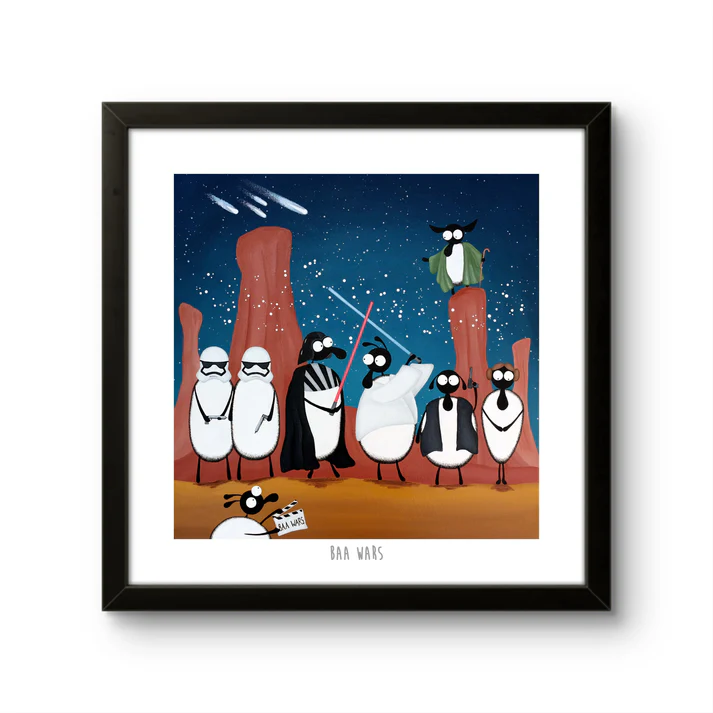 Framed Print - Baa Wars - Sheep Puns - Star Wars - Mervyn Tay Art