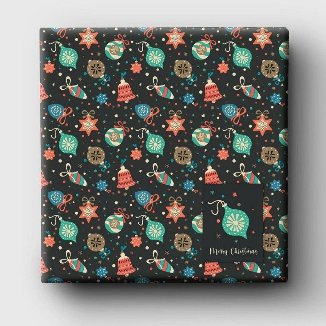 Bauble Noire Wrapping Paper and Matching Gift Tag - sustainable & eco-friendly - Curlicue