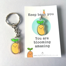 Load image into Gallery viewer, Acrylic Keyring - Keep Bean You - Baked Bean Puns - Cute mini positivity key ring - By Kate Elford
