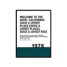 Load image into Gallery viewer, Song Lyrics Print - Hotel California - Eagles - 1976 - JAM Artworks
