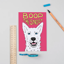 Load image into Gallery viewer, Boop the Snoot - Greetings Card - Two colours to choose - The Curious Pancake - Dogs
