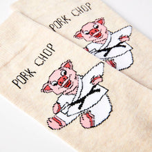 Load image into Gallery viewer, Pork Chop Socks - Unisex Pig Karate Pun Socks - Urban Eccentric
