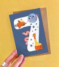 Load image into Gallery viewer, Age Seven Crazy Critters Greeting Card - 7th Birthday - Emily Nash Illustration
