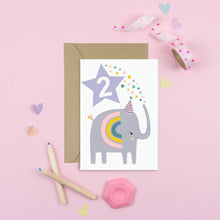 Load image into Gallery viewer, Greetings Card - Second Birthday - Purple Elephant 2nd Birthday Card - Mifkins
