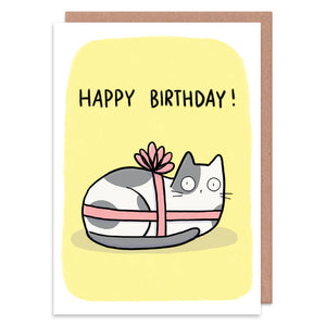 Cat Present Birthday Card- greetings card - Whale and Bird