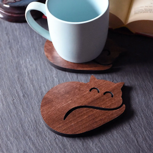 Cat Silhouette - Wooden lasercut coaster - Allmappedout