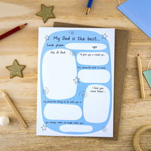 Load image into Gallery viewer, Colour In Keepsake Greetings Card - Personalisable Dad Keepsake Card - Dad Birthday &amp; Fathers Day - Let's Make &amp; Do
