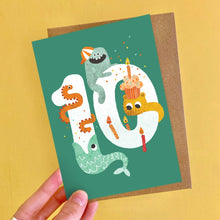 Load image into Gallery viewer, Age Ten Crazy Critters Greeting Card - 10th Birthday - Emily Nash Illustration
