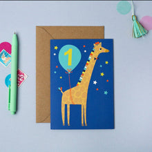 Load image into Gallery viewer, 1st Birthday Card - Joyful Giraffe - First Birthday Card - Mifkins

