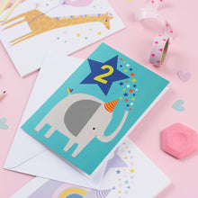 Load image into Gallery viewer, Greetings Card - Second Birthday - Bright Blue Elephant 2nd Birthday Card – Mifkins
