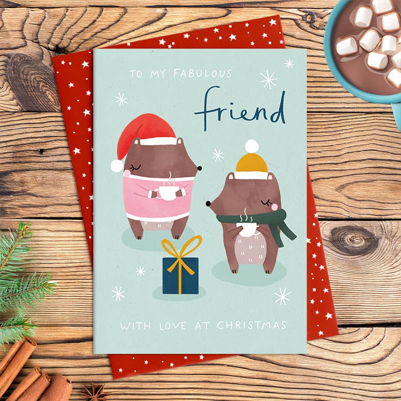 Friend Christmas Card - To a Fabulous Friend - Bears - Greetings Card - Dandelion Stationery