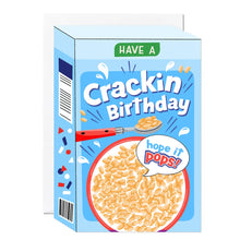 Load image into Gallery viewer, Greetings Card - Retro Puffed Rice Cereal Box Pun - Crackin Birthday Card - Ricicle
