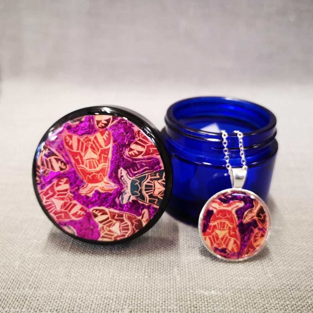 Trinket Pot and Matching Circular Pendant - Moth - Resin Beaded Jewellery - Nimanoma