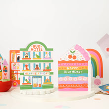 Load image into Gallery viewer, Greetings Card - Playful Bug Hotel - Die Cut Birthday Card for Kids with Cute Critters - Mifkins

