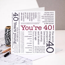 Load image into Gallery viewer, 40th Birthday Card - Word Cloud - Being Forty Quotes - Coulson Macleod

