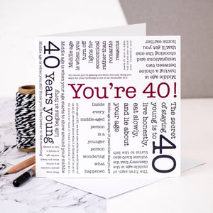 40th Birthday Card - Word Cloud - Being Forty Quotes - Coulson Macleod