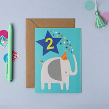 Load image into Gallery viewer, Greetings Card - Second Birthday - Bright Blue Elephant 2nd Birthday Card – Mifkins
