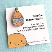 Load image into Gallery viewer, Wooden Keyring - Dug The Jacket Potato - Cute mini key ring - By Kate Elford
