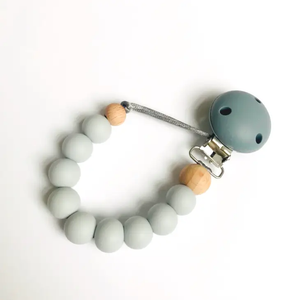 Dummy Clip - Grey Soother Clip - Silicon Bead - Teething - Mama Knows