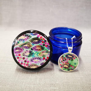 Trinket Pot and Matching Circular Pendant - Elm - Resin Beaded Jewellery - Nimanoma