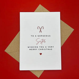 Sister Christmas Card - To a Gorgeous Sister - Swale Studios