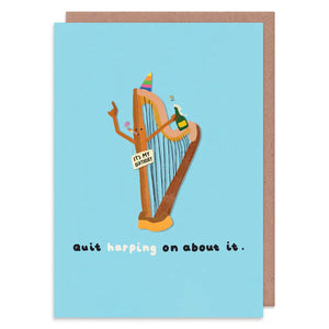 Quit Harping On Birthday Card - Pun Birthday Card - Whale & Bird
