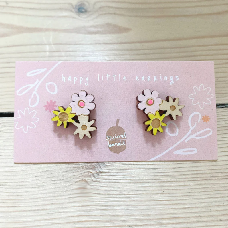 Floral Cluster wooden stud earrings - Squirrelbandit