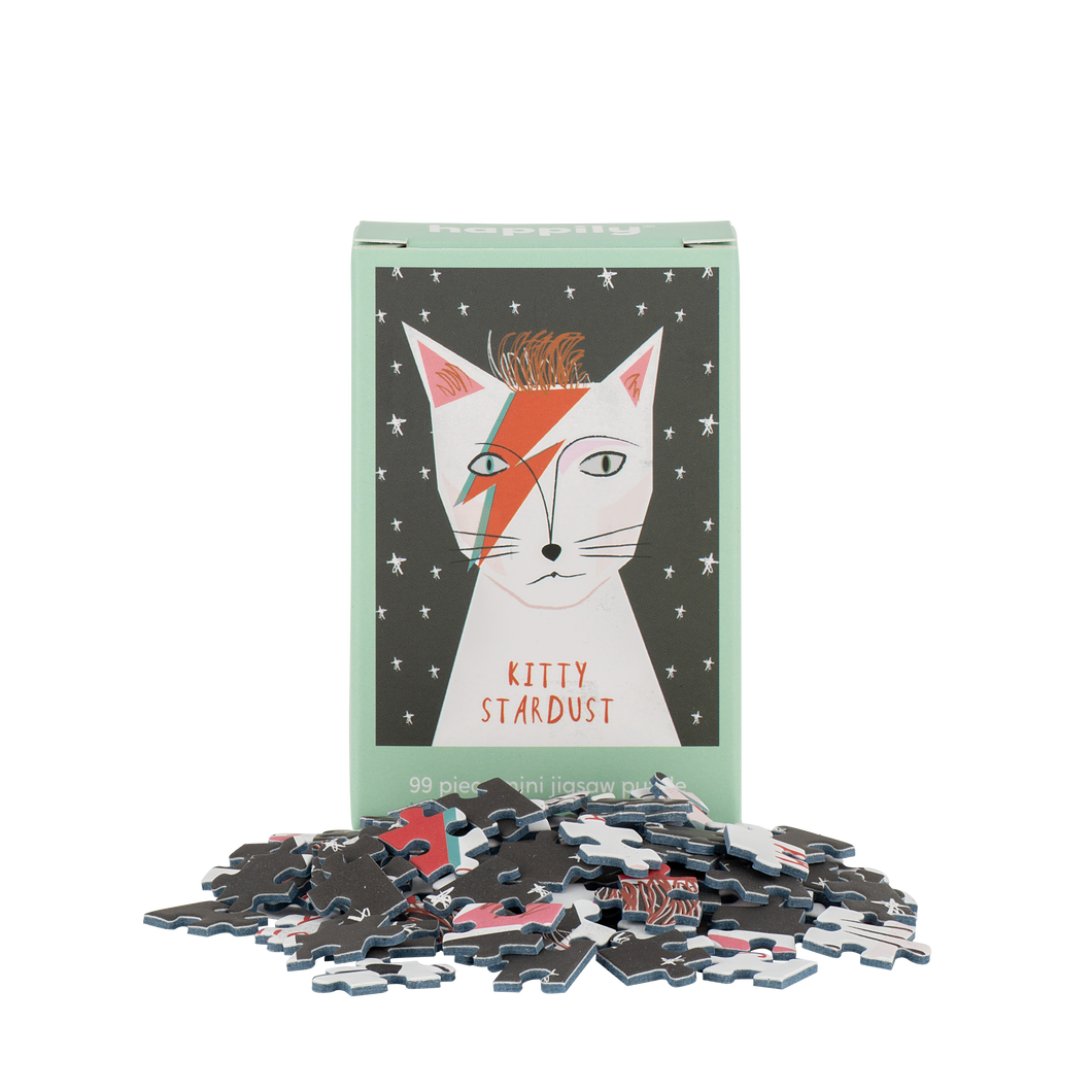 Mini Jigsaw - Kitty Stardust - 99 Piece Mini Cat Jigsaw Puzzle - David Bowie - Cat Puns - Happily Puzzles