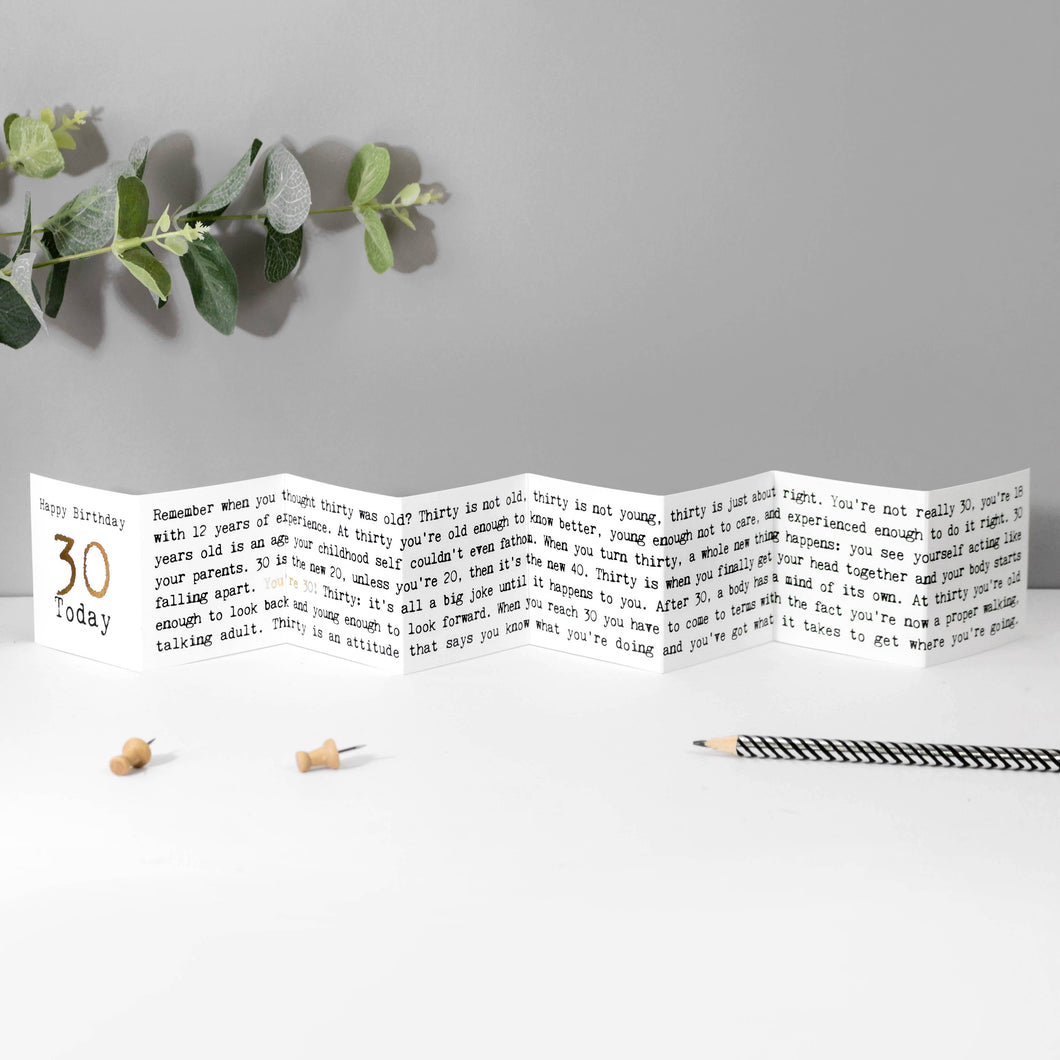 30th Birthday Card - Mini Concertina Fold-Out Banner - Coulson Macleod