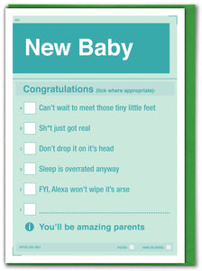 New Baby Card - New Baby Tickbox Greetings Card - Brainbox Candy